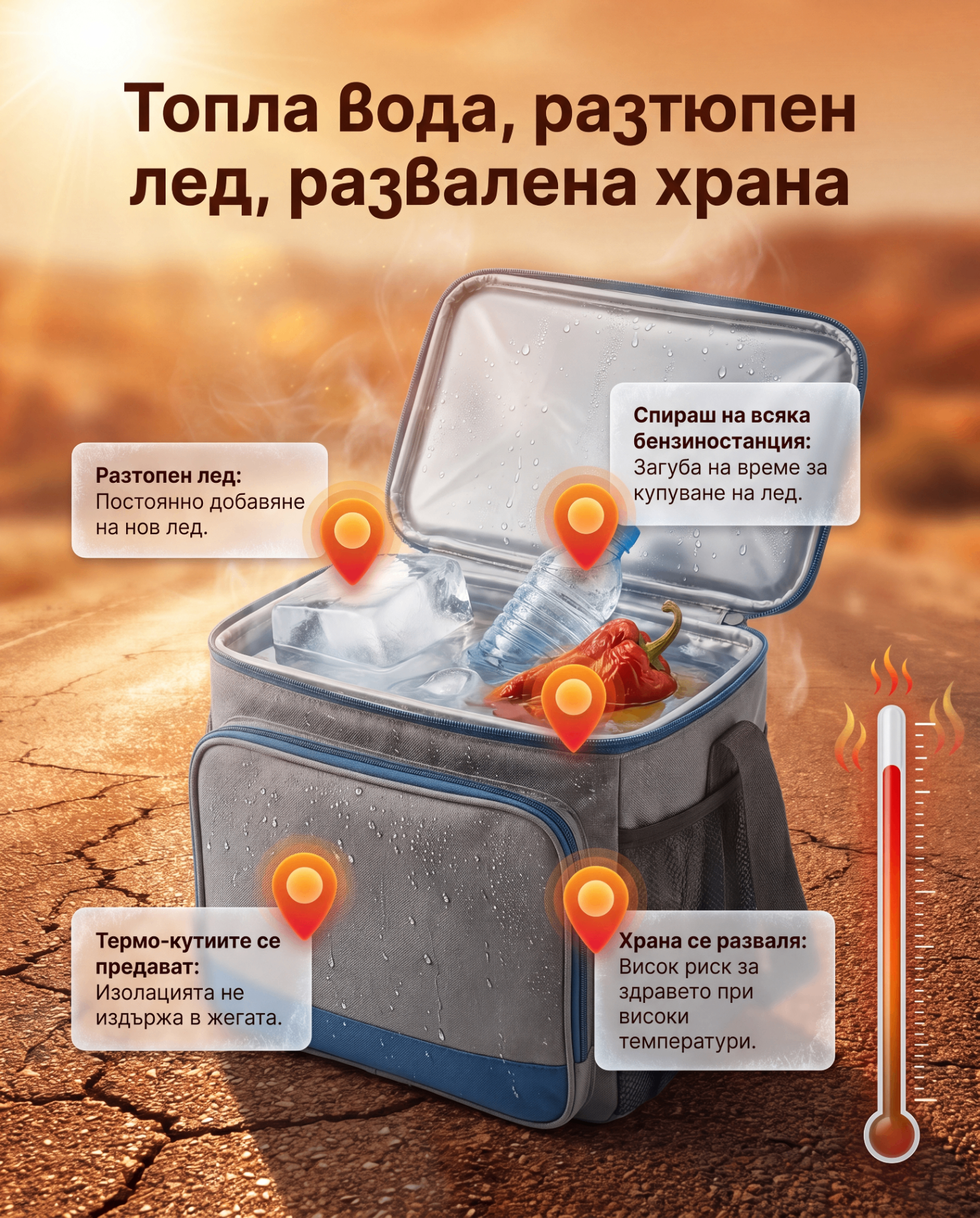 Топла вода, разтопен лед, развалена храна